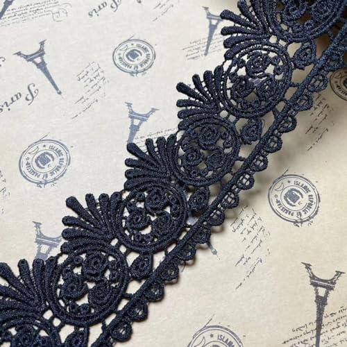 5,5 cm Breite europäisches Bordürenmuster, unelastische Stickbordüre Spitzenband Bordüre Stoff, Vorhang, Tischdecke, Slipcover, Brautschmuck DIY Kleidung/Zubehör (4 Yards in einem Paket) (schwarz)
