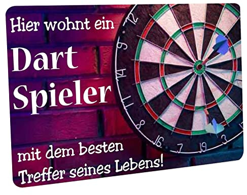 Crealuxe Fussmatte - Hier wohnt EIN Dartspieler - 60x40 cm - Gummi Rückseite/rutschfest - Filzoberfläche - Bedruckte Türmatte - Innenmatte - Schmutzmatte - Dart Zubehör
