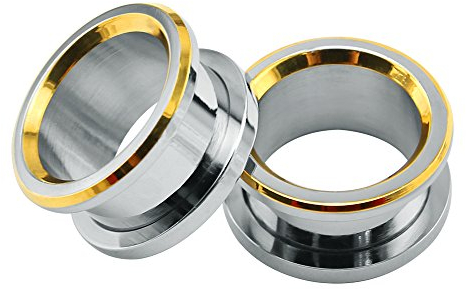 316L Edelstahl Gold Abgeschrägte Kante Flesh Ohr Tunnel Plug Gauges Ohrlehren Expander Körperschmuck (Gauge=1/2(12mm))