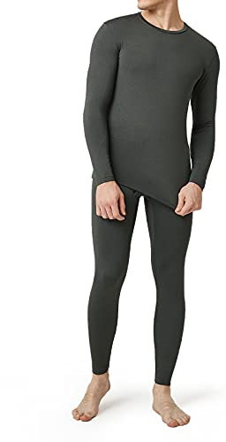 LAPASA Men's Fleece Lined Thermal Underwear Set, Light/Mid/Heavyweight Warm Long Sleeve Long Johns Top and Bottom, Base Layer Set M11/M57/M24,XL,Dark Heather Grey (Midweight)