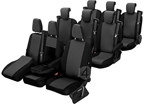 Passgenaue Sitzbezüge Hero geeignet für Ford Transit Custom, Tourneo ab 2012 ideal angepasst 9-Sitzer Polstermaterial