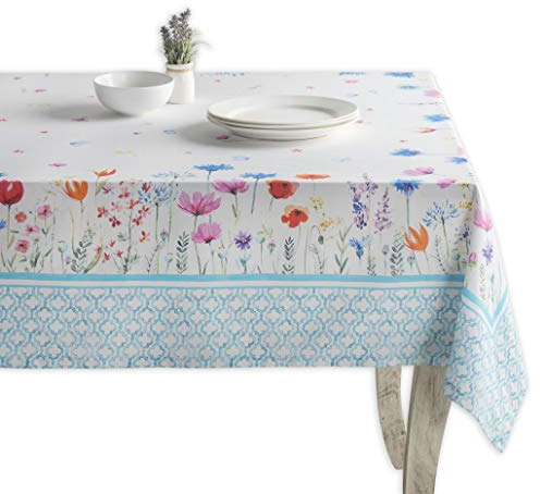 Maison d' Hermine Tischdecke 100% Baumwolle 160x220 cm Quadratisch Dekorative Tischdecke Waschbar Tischtuch für Urlaub Dinner Hochzeit Blumen im Feld Frühling Sommer