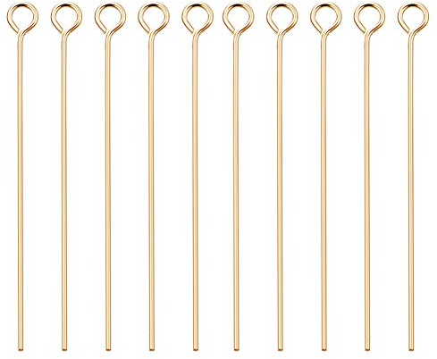 BENECREAT 100 STÜCKE 18 Karat Reales Gold Überzogene Augenbolzen, 45mm für DIY Schmuckzubehör Machen Ohrringe Armbänder Halsketten Ketten - 0,7mm Dick