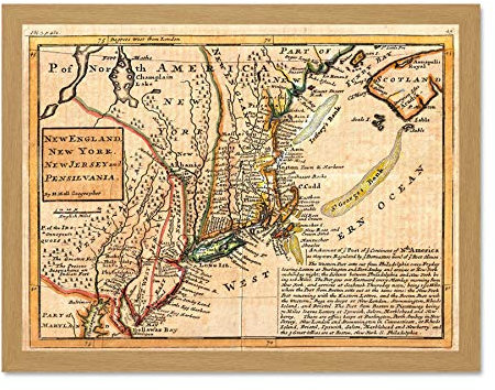 Wee Blue Coo Map Antique Moll New York England Pennsylvania Postal Art Large Framed Art Print Poster Wall Decor 18x24 inch
