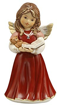 Goebel X-Mas Engels-Figur Kuschelzeit aus Steingut Mehrfarbig, Maße: 7,5cm x 7,5cm x 14cm, 41-539-29-1, Rot
