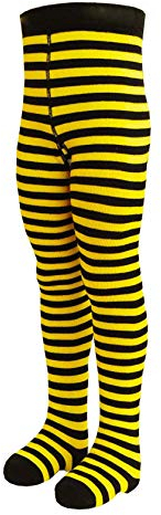 VEGATEKSA Baby und Kinderstrumpfhose für Mädchen und Jungen mit Streifen in Schwarz/Gelb aus Gekämmter Baumwolle, MADE IN EU, Verstellbare Taille, Tunel Gummi (98-104cm)