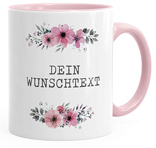 Tasse Kaffeetasse Teetasse Keramiktasse MoonWorks® Dein Wunschtext rosa unisize