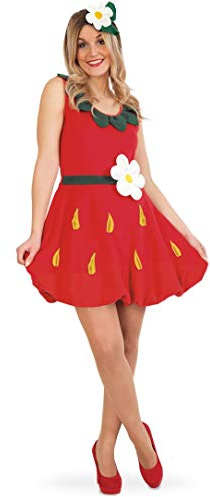 KarnevalsTeufel Kostüm Erdbeere Damenkostüm Erdbeerkostüm Obstkostüm Fleece Kleid mit Haarreif (36)