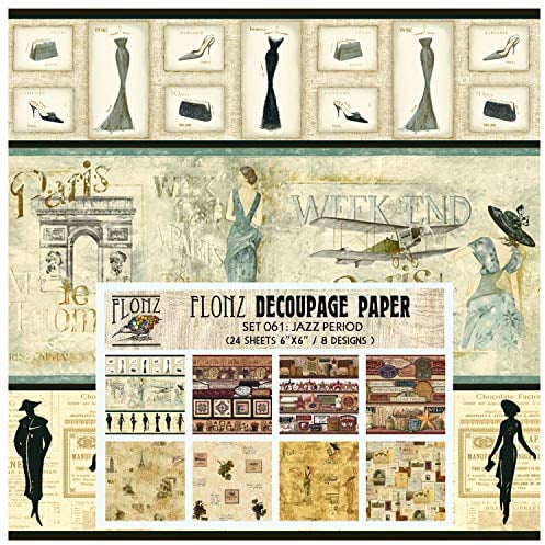 Decoupage-Papier Pack (24 Blatt 15,2 x 15,2 cm) Jass Period Belle Epoque Flonz Vintage Stil Papier für Decoupage, Basteln und Scrapbooking