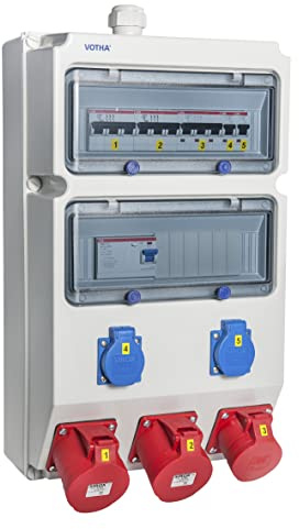 VOTHA® Wandverteiler - verdrahtetWUPPERTAL mit FI-Schalter Steckdose 230 V~ 2, CEE 16 A, 400 V~ 1, CEE 32 A, 400 V~ 2, CEE 63 A, 400 V~ ohne