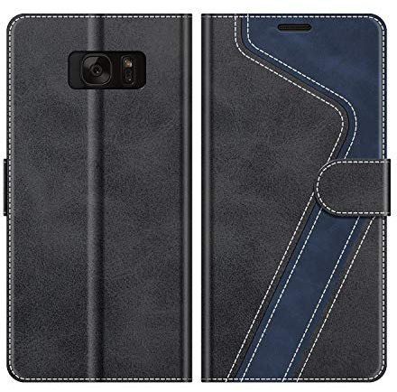 MOBESV Hülle für Samsung Galaxy S7 Handyhülle, Lederhülle mit Kartenfach, Klapphülle mit Ständer, Flip Case Handytasche Schutzhülle, Modisch Schwarz