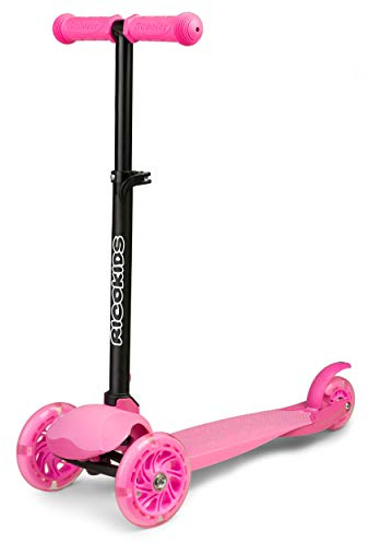 Ricokids LED Scooter Kinderroller Cityroller Tretroller Klappbar Balance-Scooter 3 Räder LOCO Rosa