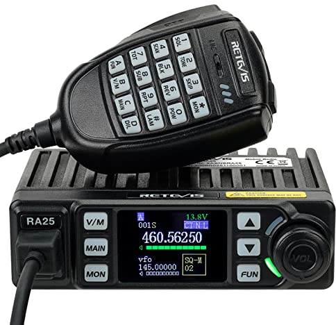 Retevis RA25 Mobile Ricetrasmettitore, Doppio Monitor Dual Band, 5W/20W,500 Canali,5 Toni/2 Toni/DTMF, Display TFT da Mini Mobile Radio(1 Pezzo, Nero)