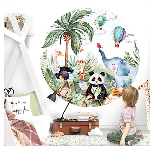 Little Deco Graz Design DL558 Sticker mural autocollant pour chambre d'enfant Motif animaux de la forêt 60 cm Motif panda éléphant safari