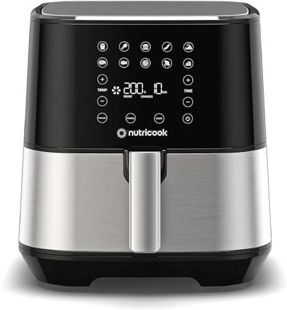 Nutricook Air Fryer 2, 1700 Watts, Digital Control Panel Display, 10 Preset Programs With Built-In Preheat Function, 5.5 Liters, Brush Stainless Steel/Black, 2 Years Warranty, Af205