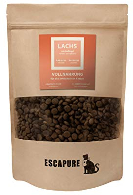 Escapure Katzen Trockenfutter Beutel | Lachs mit Geflügel Trockenfutter in Premium Qualität | 600g | mit Reis und Vollei