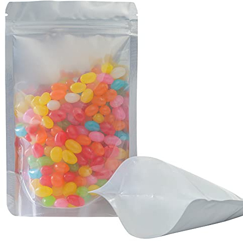 LZLPACKING 100 Pieces Mylar Bags Smell Proof,Resealable Packaging Pouch Bags with Clear Window for Food Storage,stand up pouch bags(silvery, 15 * 23CM/6×9 Inch)