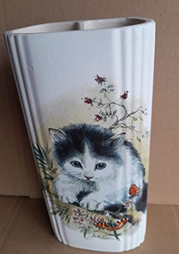 Flachverdunster aus Keramik weiß lasiert mit Motiv Katze