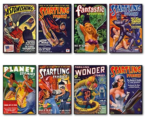 Vintage retro sci fi comic cover set of 8 science fiction flexible fridge magnets No.4