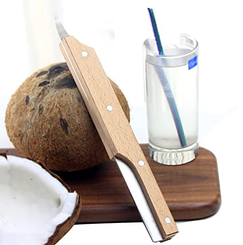 Facynde Coupe-Coco à Double extrémité | Out d'ouverture Coco en Acier Inoxydable - Casse-Coco en Acier Inoxydable, ouvre-Coco à poignée en Bois, Outil d'ouverture