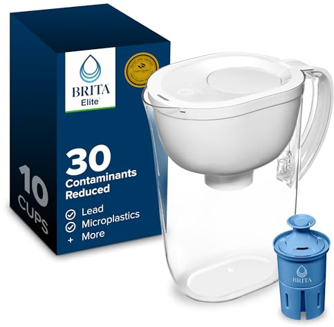 Brita Jarra de filtro de agua grande para grifo y agua potable con indicador de cambio de filtro SmartLight + 1 filtro Elite, reduce el 99% del plomo, dura 6 meses, capacidad de 10 tazas, color blanco
