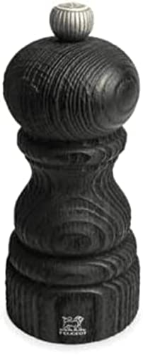 PEUGEOT - Moulin à Sel Paris Nature Black 12 cm - Réglage Classique - En Bois Revalorisé Labellisé PEFC - Fabrication Française - Coloris Noir
