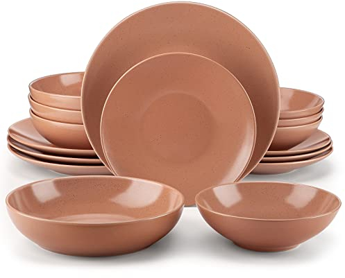 Tafelservice steingut, vancasso SABINE 16-teiliges Geschirrset, modernes Kombiservice für 4-12 Personen, Sesam Design