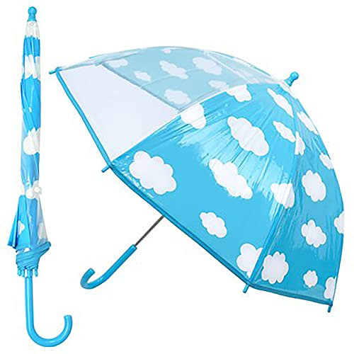 KAV Kids Transparent School Umbrella Boys and Girls - Sweet, Beautiful, Lightweight Design Dome Parasol for Your Child (CLOUD)