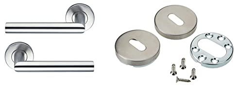 Bricard 666452 Paire de poignées de Porte sur Rosace INOX Tempo Disco, carré de 7mm & 667020 Paire de rosaces INOX Tempo Chambre, Porte intérieure