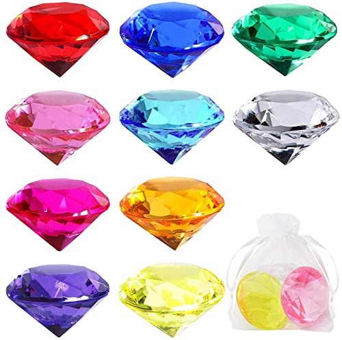 Iyowei 20 Stück 40mm Großes Kinder Diamant Spielzeug, Acryl Diamonds bunt + 20 Taschen Edelsteine set Kinder Piraten Schatzsuche Spielzeug Geschenk zum Geburtstag Weihnachten Hochzeit Deko(10 Farbe)