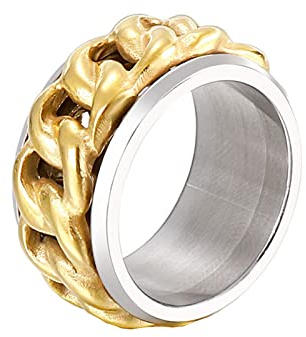 ANAZOZ Antistressringe Edelstahl, Ring Mit Gravur Personalisiert Herren Edelstahl größe 65 Drehringe mit Kette Gold 14 mm