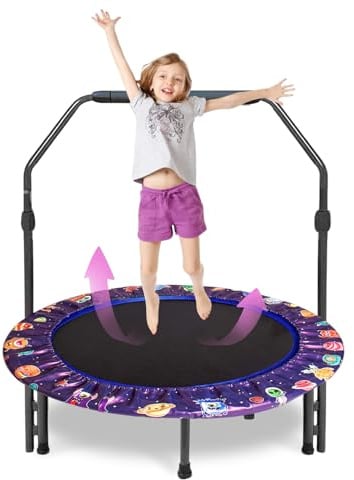 Kindertrampolin Ø 91cm mit Griff und Sicherheitspolster-Mini Trampolin für Kinder ab 2 Jahren-Für Indoor & Outdoor-Gepolsterte Abdeckung
