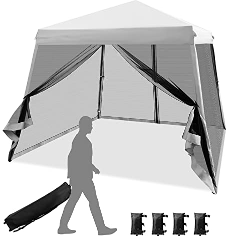 COSTWAY Pavillon 3x3 m, Pop up Faltpavillon mit Moskitonetz & Sandsäcke & Rolltasche, UV Schutz 50+, Gartenzelt Partyzelt stabil & wasserdicht, Gartenpavillon für Party, Camping (Grau)