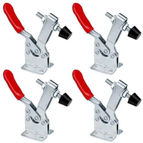 Xinlon 4 Pièces Sauterelle De Serrage, Outil De Serrage Vertical, Pince Horizontale, Pince à Genouillère Serrage Antidérapant Pour Machines, Menuiserie, Capacité De Maintien Environ 90 Kg (Argent)