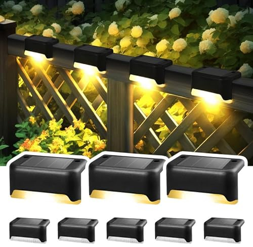 Solpex Lampade solari, 8 pezzi, luci solari per recinzione, impermeabili, per esterni, scale, recinzione, cortile, patio e sentiero (nero, bianco caldo)