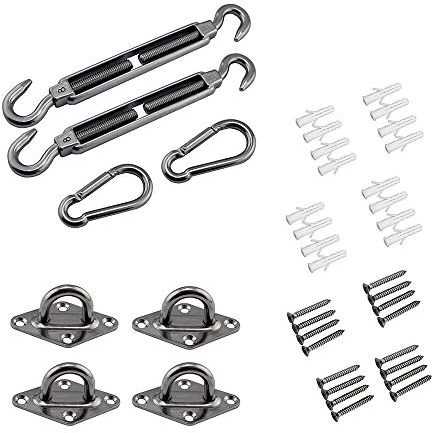 QUNINE Robustes Sonnensegel-Edelstahl-Hardware-Set für Gartendreiecke und -quadrate – Markisen-Befestigungsset – 24 Stück (Silber) (Silber 6 mm (3 Set))