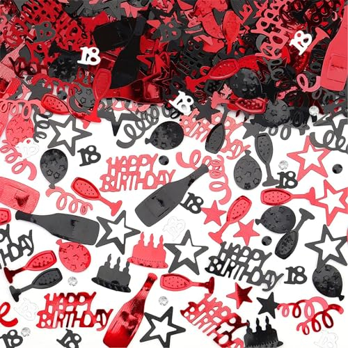 GoldRock Konfetti 18. Geburtstag Männer Frauen, Tischdeko 18 Geburtstag Frau Schwarz Rot, 18 Geburtstag Männer Deko, Streudeko 18er Geburtstag Mann, Confetti Geburtstagsdeko 18, 18. Geburtstag Deko