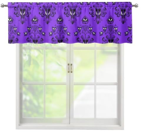 BYCHECAR Halloween-Geister-Volants für Fenster, Stangentasche, Küchenvorhänge, Volant für vertikale Jalousien, kurzer Fenstervorhang für Badezimmer/Schlafzimmer, kleine Fensterbehandlungen