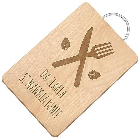 Maverton Tagliere rettangolare di legno incisione personalizzata - Battilardo con manico - gadget di legno per cucina - taglieri per aperitivi per donna - 32 x 25 cm - Posate