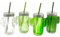Bicchiere di vetro cactus con coperchio e cannuccia 350ml - 4 colori - 4 pezzi