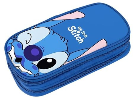 OXINO Stitch Trousse Scolaire, Grande Capacité Trousse Ecole Garçon Fille, Anime Sac Papeterie, Trousse Organisateur avec 2 Compartiments, Trousse à Crayons Sac de Papeterie de Bureau Portable