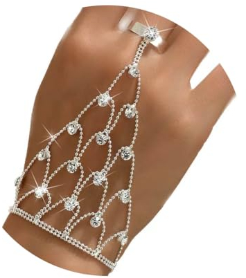Clataly Kristall Ring Armbänder Braut Hochzeit Armreif Hand Kette Silber Finger Ring Link Armband Harness Kette Hand Schmuck für Frauen Mädchen
