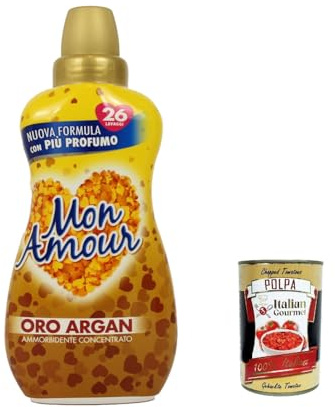 Italian Gourmet Ammorbidente Concentrato Mon Amour Argan Duft 3 x 650ml | Profumo caldo e avvolgente, konzentrierter Weichspüler: capi morbidi, Gesamtnettogewicht 1,95 L + Kostenlos Polpa 400g