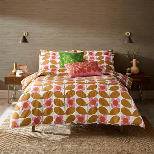 Orla Kiely Bettwäscheset mit Stem Bloom Safran, 100 % Baumwolle (Kingsize-Bettbezug-Set: 230 x 220 cm)
