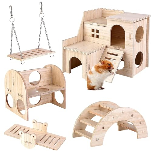 5-teiliges Hamsterhaus, Zubehör für Hamster, Holzspielzeug für Hamster, Hamster, Hamster, Zubehör für Hamster, Tamia, Chinchilla