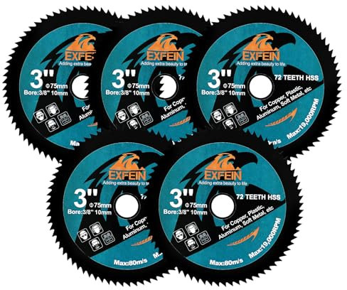 EXFEIN 75mm HSS Kreissägeblatt 5 Stück, Hochgeschwindigkeitsstahl-Trennscheibe zum Schneiden von Weichmetall Kupfer Aluminium Holz Kunststoff Diamantscheibe
