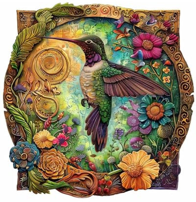 Crafthub Premium Holzpuzzle für Erwachsene & Kinder – A3 Tierpuzzle – 127 Teile – Lebhafter Blütenkolibri – Hochwertiges Holz mit UV-Druck – Puzzle Erwachsene – 27,4cm x 27,7cm