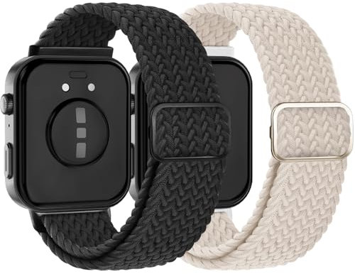 2-Stück Geflochtenes Bänder Kompatibel mit Huawei Watch Fit 4/4 Pro/Fit 3 Armband, Elastisch Nylon Armbänder Zubehör Weiches Stoff Uhrenarmband für Damen Herren,Schwarz+Sternenlicht