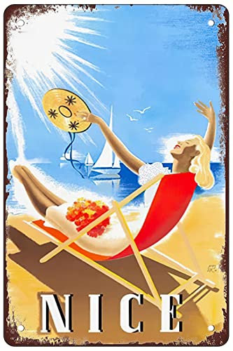 Metallschild 1948 Frankreich Nizza Französische Riviera Landschaft Reise Lustiges Schild Retro Dekor Zuhause Küche Bar Cafe Club Höhle Wanddekoration Vintage Blechschild 20 x 30 cm