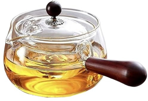 Wedhapy Teekanne mit Sieb 580 ml/19 6 oz Borosilikatglas Teekanne mit 360° drehbarem Teebereiter Blooming & Loose Leaf japanischer Teekessel mit Holzgriff Teesieb Kanne japanischer Teekessel Glas